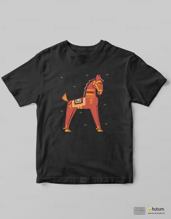 Horse in Jamini Roy Style - Kids Bengali T-Shirt | 100% Cotton T-Shirt - Image 11