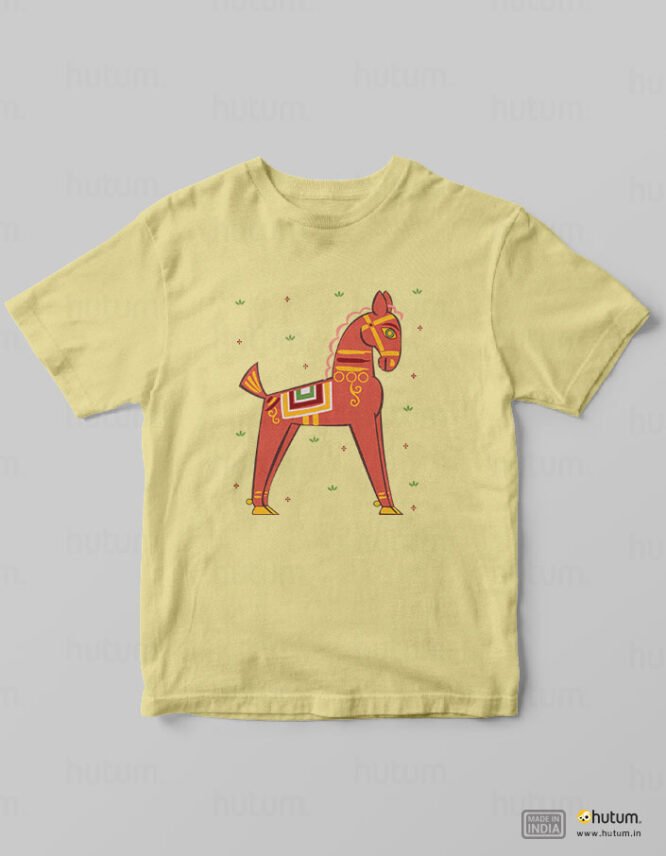 Horse in Jamini Roy Style - Kids Bengali T-Shirt | 100% Cotton T-Shirt - Image 10