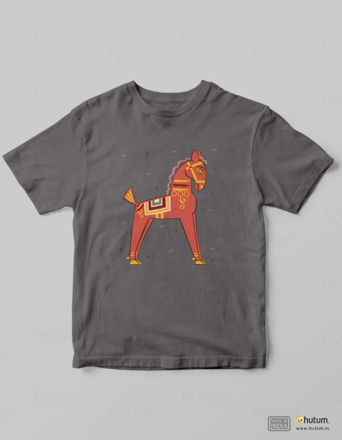 Horse in Jamini Roy Style - Kids Bengali T-Shirt | 100% Cotton T-Shirt - Image 9