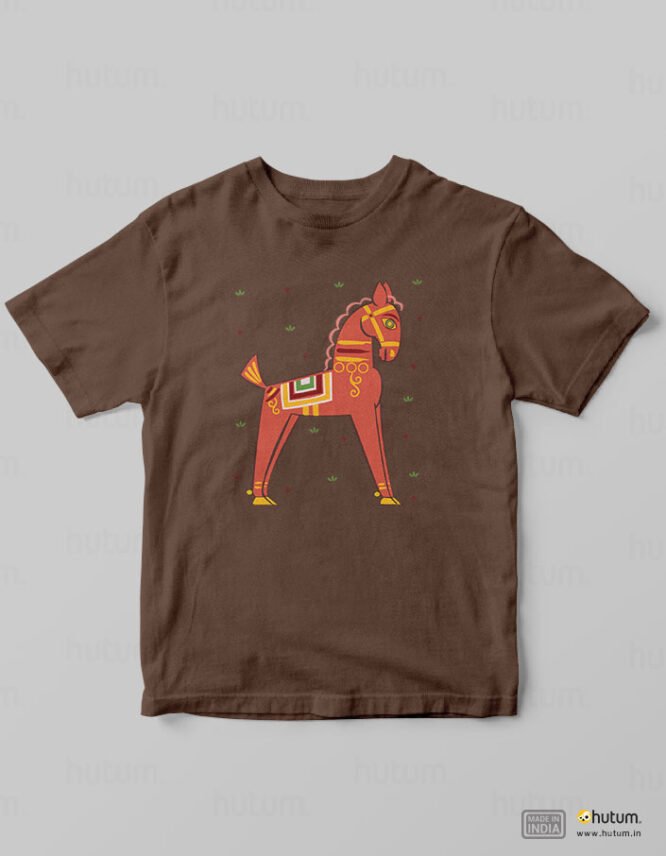 Horse in Jamini Roy Style - Kids Bengali T-Shirt | 100% Cotton T-Shirt - Image 8