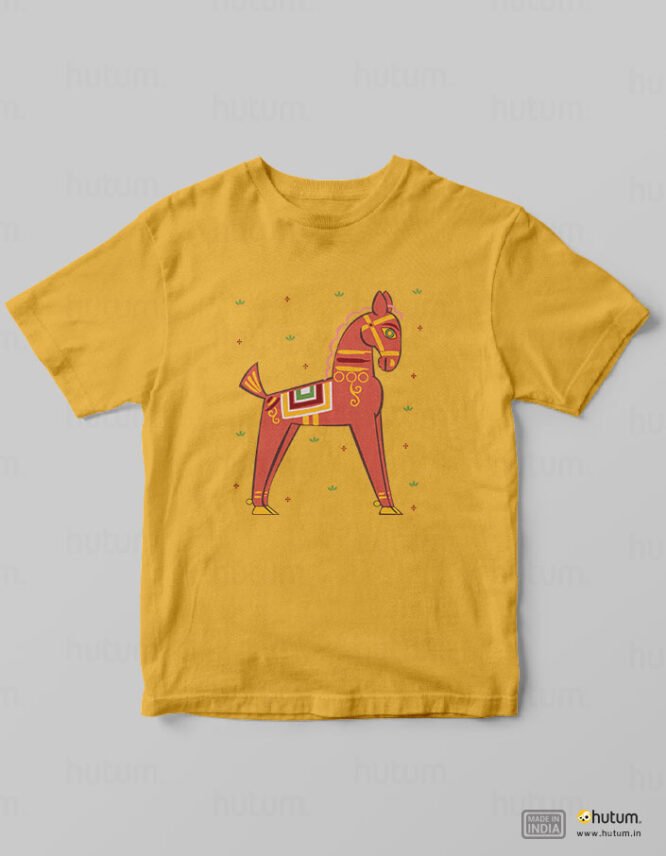 Horse in Jamini Roy Style - Kids Bengali T-Shirt | 100% Cotton T-Shirt - Image 7