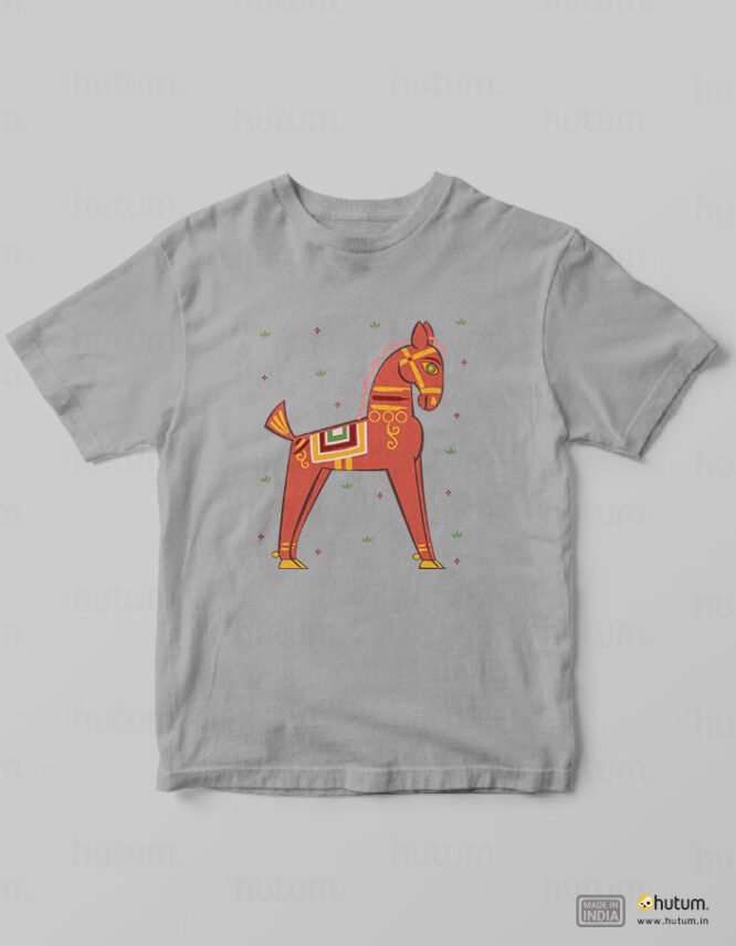 Horse in Jamini Roy Style - Kids Bengali T-Shirt | 100% Cotton T-Shirt - Image 6