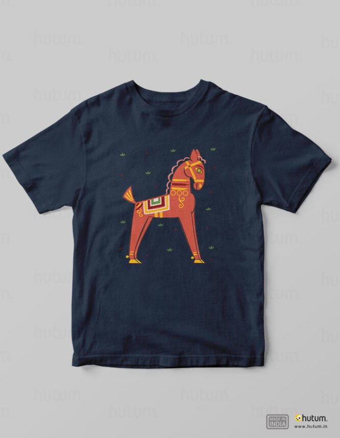 Horse in Jamini Roy Style - Kids Bengali T-Shirt | 100% Cotton T-Shirt - Image 12