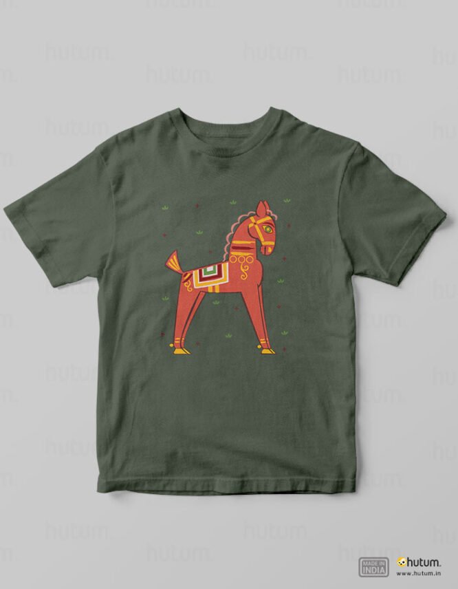 Horse in Jamini Roy Style - Kids Bengali T-Shirt | 100% Cotton T-Shirt - Image 5