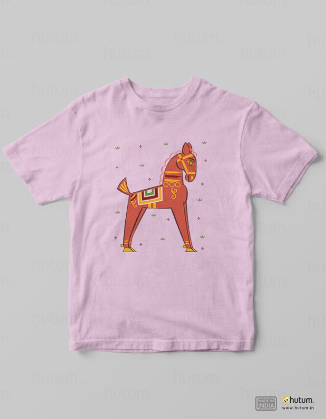 Horse in Jamini Roy Style - Kids Bengali T-Shirt | 100% Cotton T-Shirt - Image 4