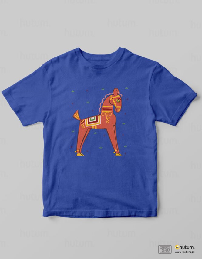 Horse in Jamini Roy Style - Kids Bengali T-Shirt | 100% Cotton T-Shirt